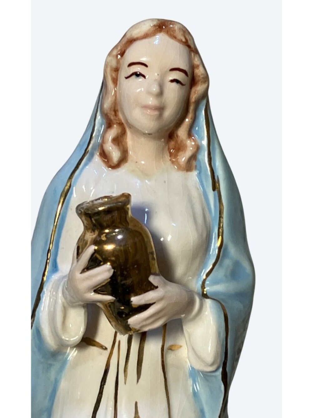 Lady Madonna Ceramic Figurine 9.25" Tall Hand painted Gold Colored Trim - Picture 10 of 13